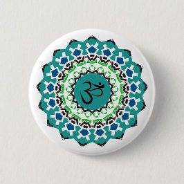 Spirituelle Mandala Yoga Om Symbol Türkis Blau Button