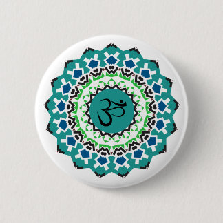 Spirituelle Mandala Yoga Om Symbol Türkis Blau Button
