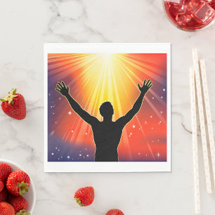Spirituelle Männer-Silhouette mit erhobenen Armen Serviette