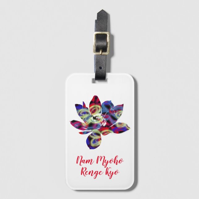 Spirituelle Schmetterlinge Blume Nam Myoho Renge K Gepäckanhänger (Vorderseite Vertikal)