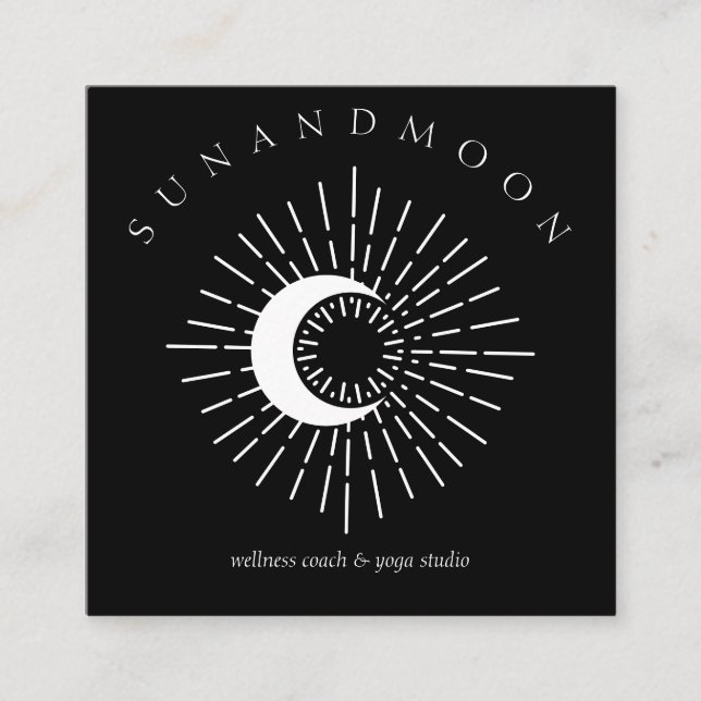 Spirituelle Solarenergie für Schwarz-weißen Sonnen Quadratische Visitenkarte (Vorderseite)