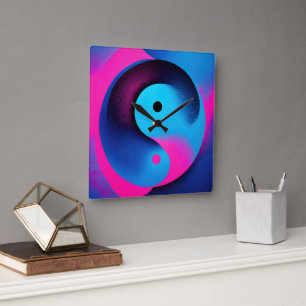 Spirituelle Symmetrie Yin Yang Abstrakte Kunst Quadratische Wanduhr