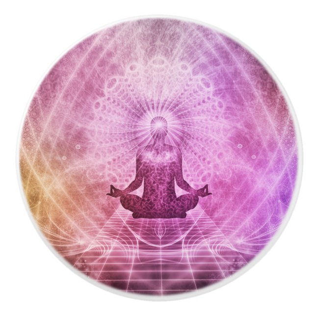 Spirituelle Yoga Meditation Zen Farblich Keramikknauf (Vorderseite)