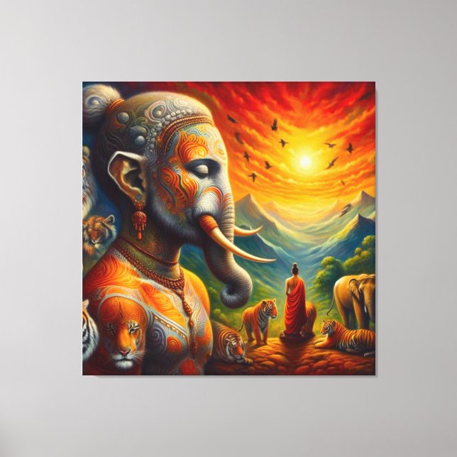spiritueller Buddha und Elefant Leinwanddruck (Vorderseite)