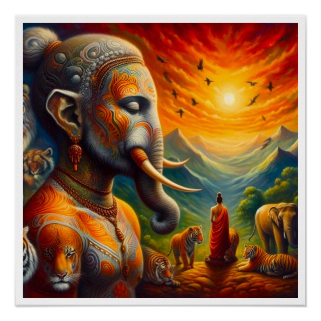 spiritueller Buddha und Elefant Poster (Vorderseite)