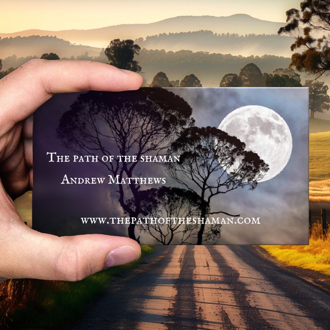 Spiritueller Counselor Shaman Foto Business Card Visitenkarte (Spiritual shaman business card featuring a moon shining through the trees - with photo or QR code)