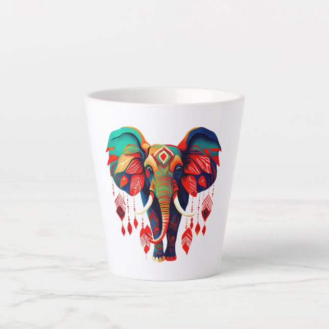 Spiritueller Elefant mit roten Federn Milchtasse (Vorderseite)