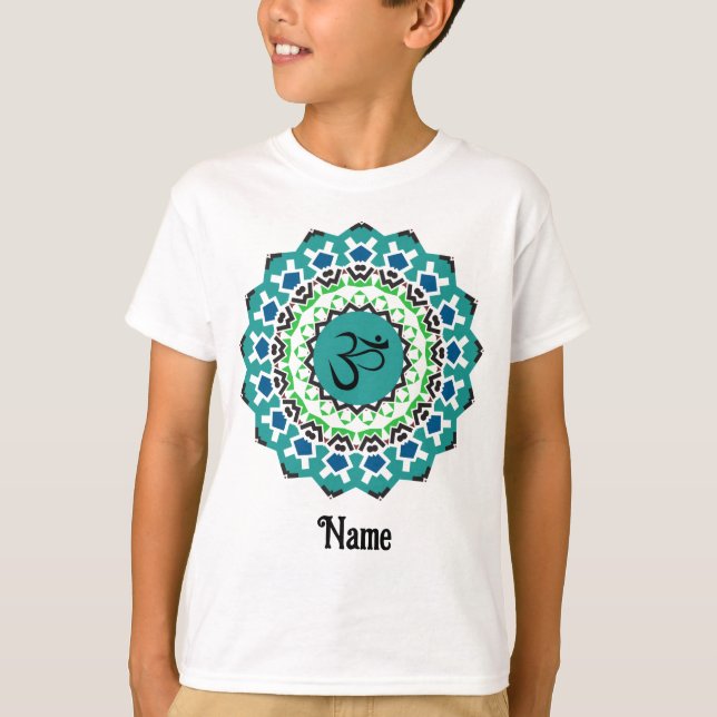 Spiritueller Mandala Yoga Om Symbol Blau individue T-Shirt (Vorderseite)