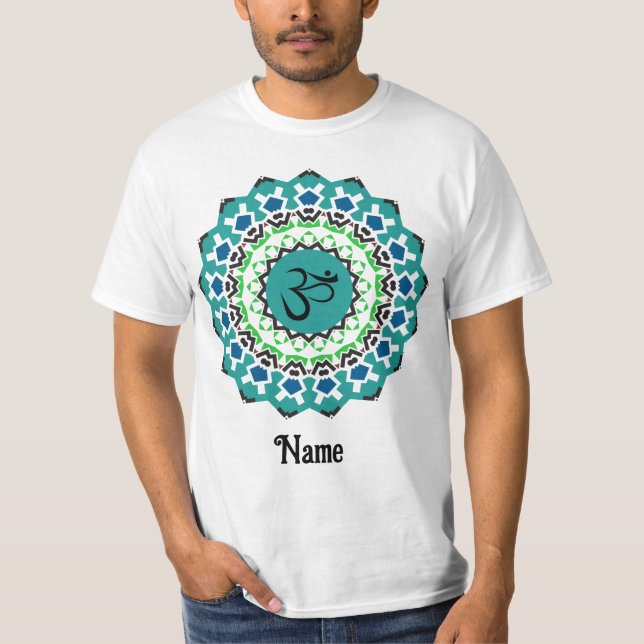 Spiritueller Mandala Yoga Om Symbol Blau individue T-Shirt (Vorderseite)
