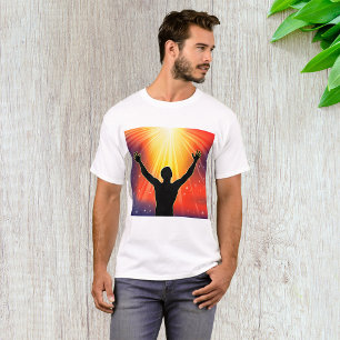 Spiritueller Mann Silhouette hebt Arme T-Shirt