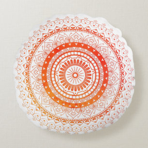 Spirituelles Mandala Orange Gelb Rundes Kissen