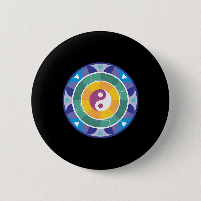 Spirituelles Mandala Regenbogenfarbenes chinesisch Button (Vorderseite)