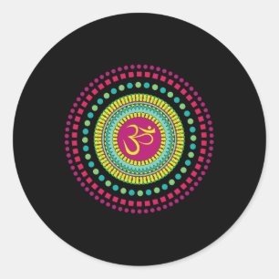 Spirituelles Mandala-Yoga-Om-Symbol Rosa und Grün Runder Aufkleber
