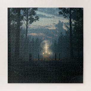 Spirituelles Radiant Cross in der Mitte des alten Puzzle