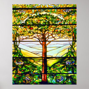 Spirituelles Tiffany-Fenster Landschaftsbaum Poster