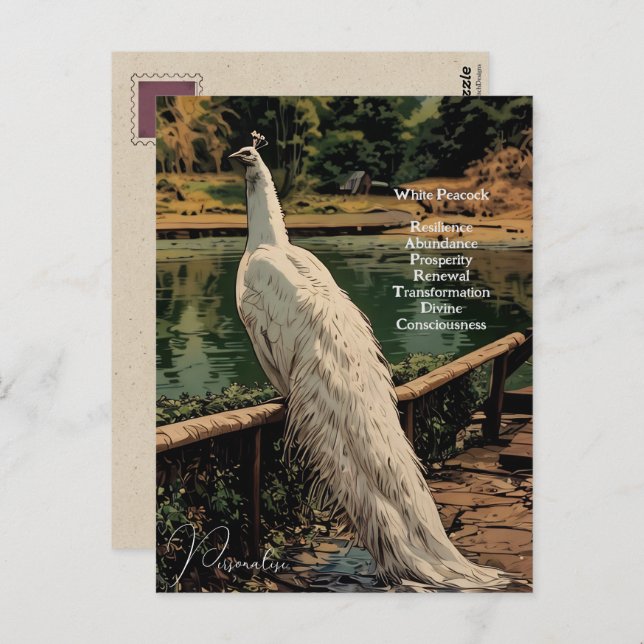 Spirituelles White Peacock Bird inspirierendes Zit Postkarte (Vorne/Hinten)