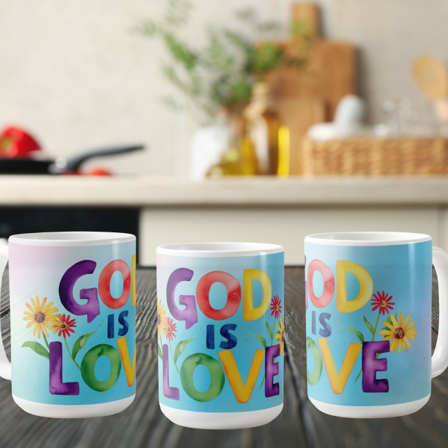 Spirituelles Zitat Gott ist Liebe farbenfrohe mode Kaffeetasse (Von Creator hochgeladen)