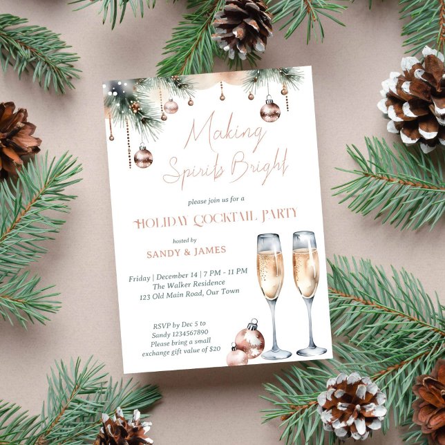 Spirituosen helle Feier mit metallisch Einladung (Making spirits bright Christmas holiday cocktail party template invitation instant download gold)