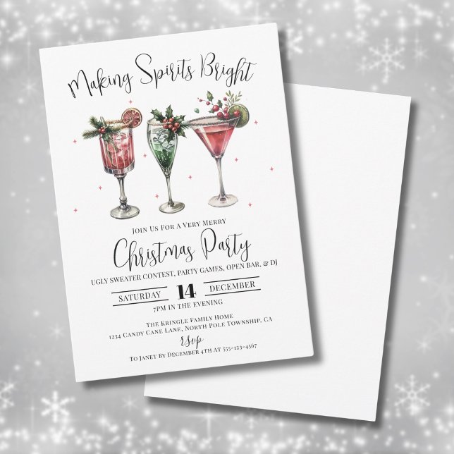 Spirituosen machen Brillantes Weihnachtscocktail-P Einladung (Elegant Cocktail Christmas Party Invitation)