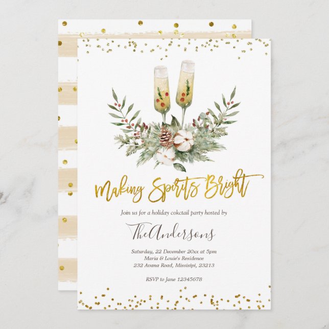 Spirituosen machen Brillantes Weihnachtscocktail-P Einladung (Vorne/Hinten)