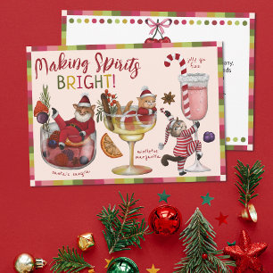 Spirituosen machen Helle Weihnachtscocktails Cat Feiertagskarte