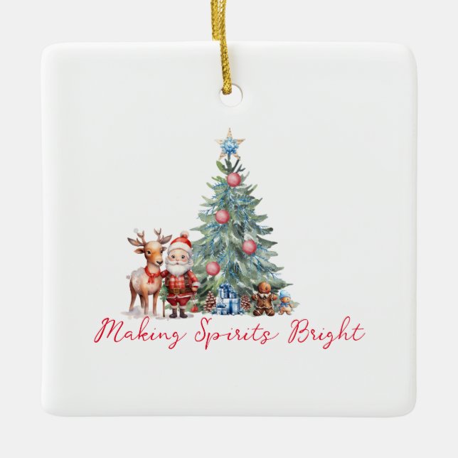 Spirituosen mit dem Niedlichen Weihnachtsmann hell Keramikornament (Vorderseite)