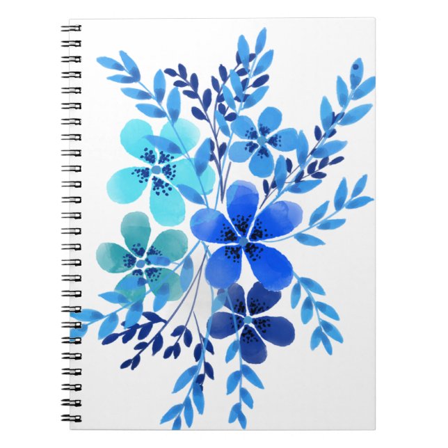 Spirituosen Notebook Wasserfarben Blaue Blume Desi Notizblock (Vorderseite)