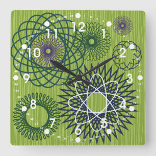 Spirograph Geometric Muster Blue Green Quadratische Wanduhr