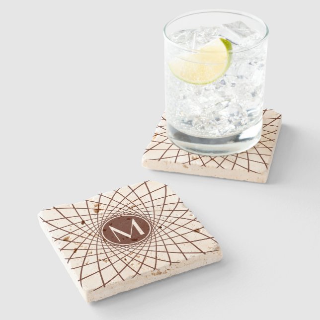 Spirograph-Monogramm personalisiert Steinuntersetzer (Seitenansicht)