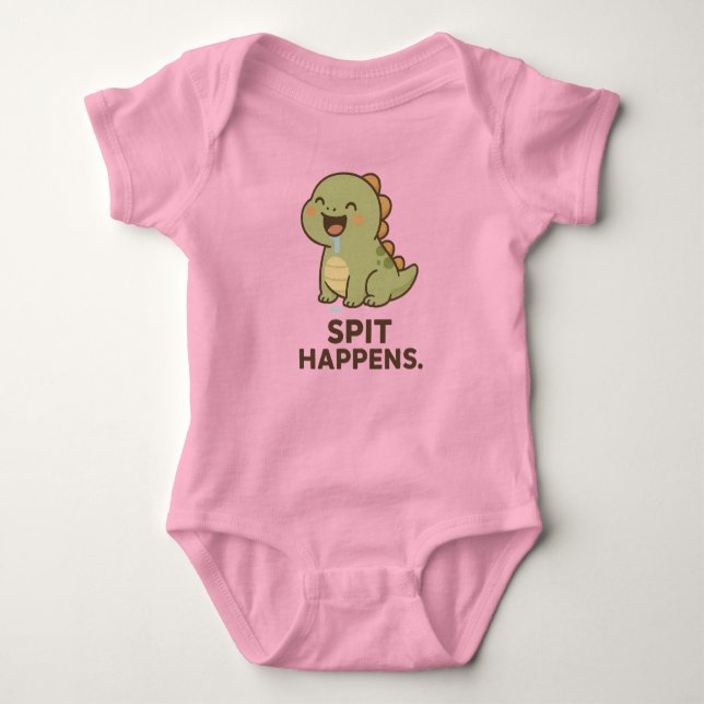 Spit Happens - Funny Baby Dinosaur Design Baby Strampler (Vorderseite)
