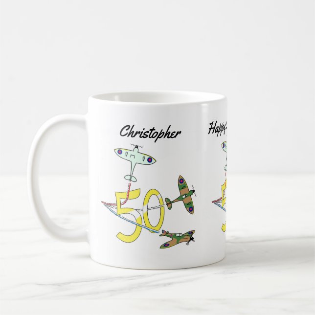 Spitfire 50. Geburtstag Kaffee Tasse (Links)