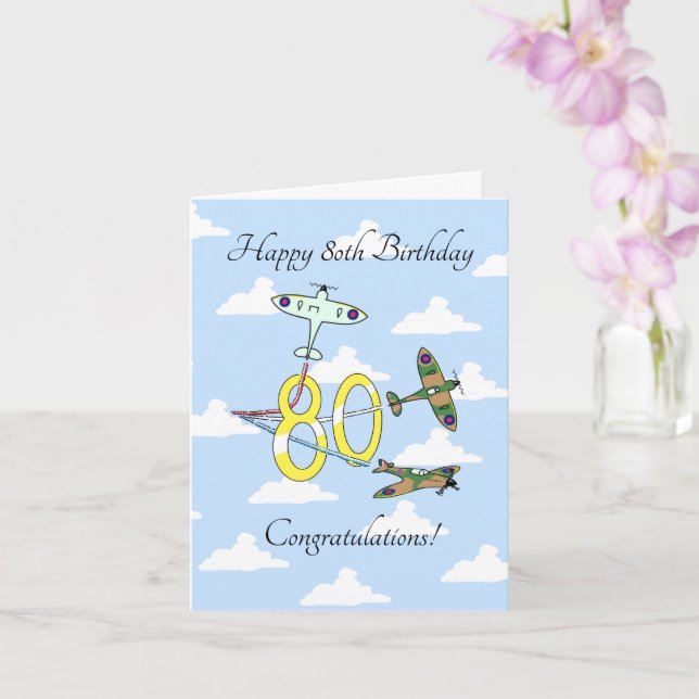 Spitfire 80. Geburtstag (Blue Sky) Karte (Orchidee)
