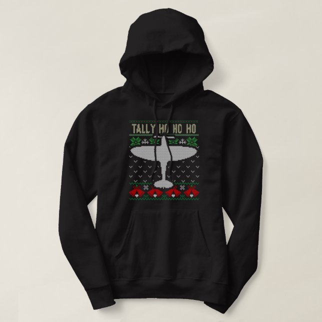 Spitfire Christmas Ugly Jumper Style Airplane Airp Hoodie (Design vorne)