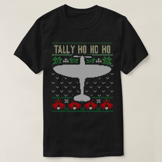 Spitfire Christmas Ugly Jumper Style Airplane Airp T-Shirt (Design vorne)