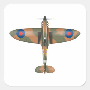 Spitfire Draufsicht Quadratischer Aufkleber