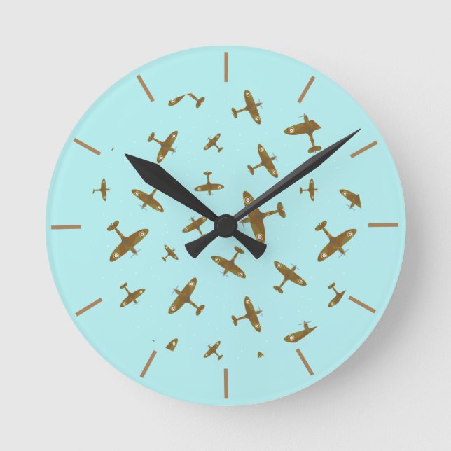 Spitfire-Flugzeug Nachgebrannter Pilot von Luftfah Runde Wanduhr (Vorderseite)