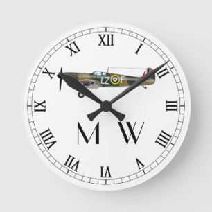 Spitfire   Mit Monogramm Überwachung Runde Wanduhr