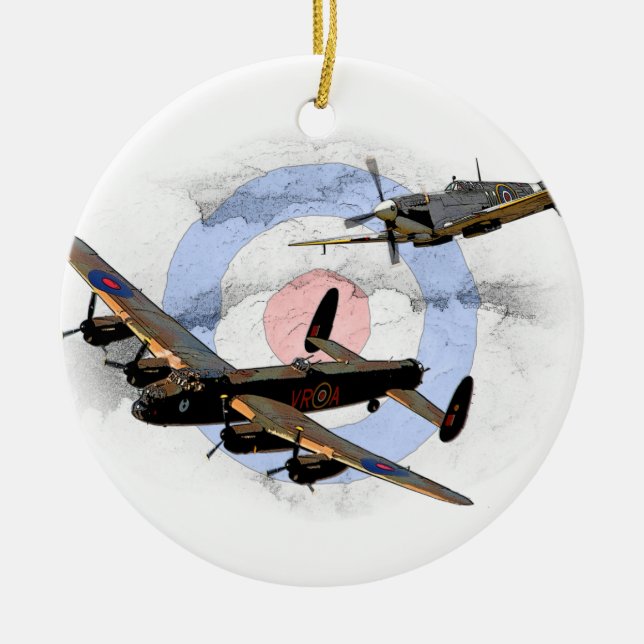 Spitfire und Lancaster Keramik Ornament (Vorne)