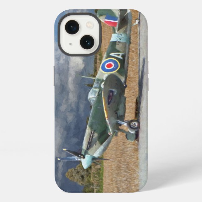 Spitfire unter Sturmwolken iPhone Hülle (Rückseite)