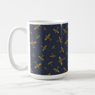 Spitfire War Flugzeug Muster auf Navy Blue Kaffeetasse