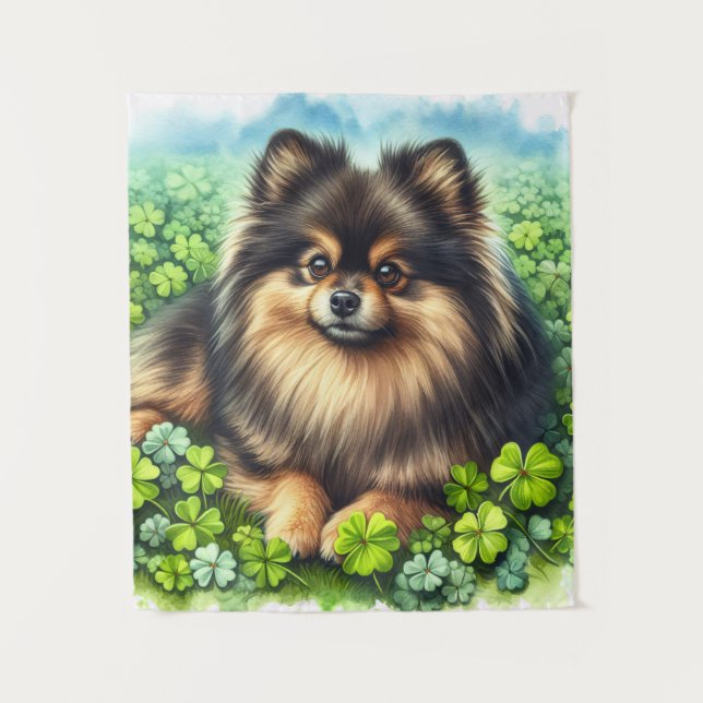Spitz Aquarell  Kleeblatt Wandteppich (Vorderseite)