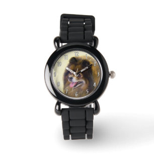 Spitz Black and Tan Malerei Original Hunde Kunst Armbanduhr