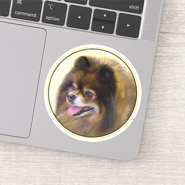 Spitz Black and Tan Malerei Original Hunde Kunst Aufkleber (Detail)