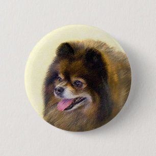 Spitz Black and Tan Malerei Original Hunde Kunst Button