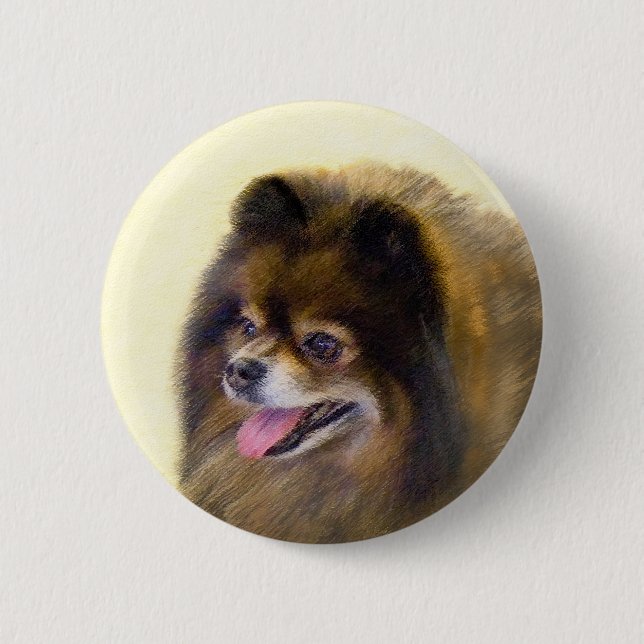 Spitz Black and Tan Malerei Original Hunde Kunst Button (Vorderseite)