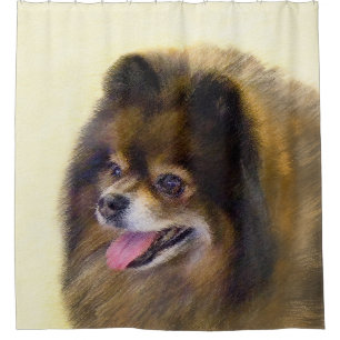 Spitz Black and Tan Malerei Original Hunde Kunst Duschvorhang