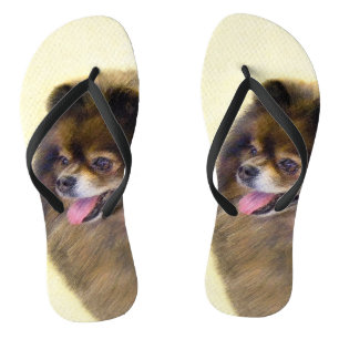 Spitz Black and Tan Malerei Original Hunde Kunst Flip Flops