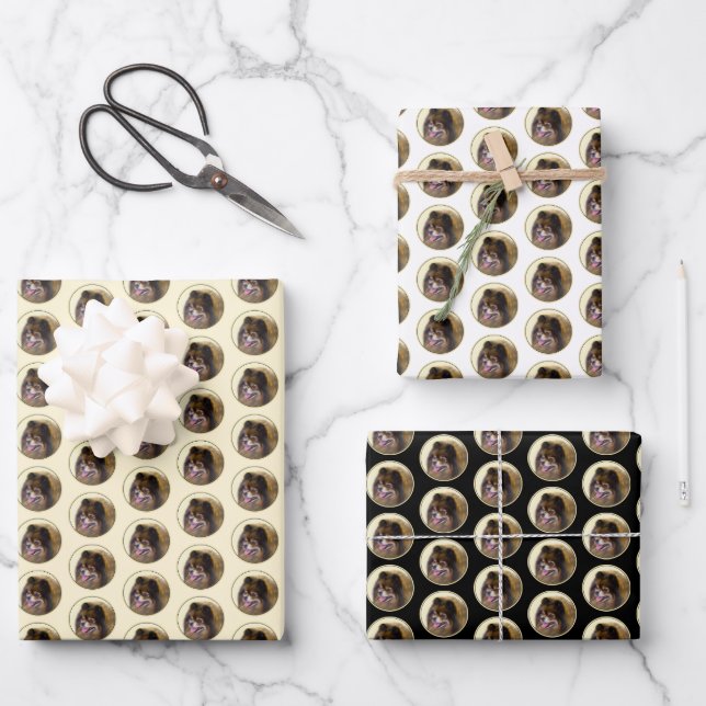 Spitz Black and Tan Malerei Original Hunde Kunst Geschenkpapier Set (Vorderseite)