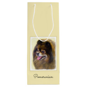 Spitz Black and Tan Malerei Original Hunde Kunst Geschenktüte Für Weinflaschen