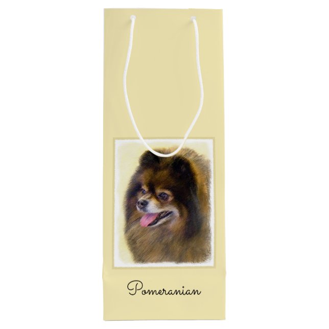 Spitz Black and Tan Malerei Original Hunde Kunst Geschenktüte Für Weinflaschen (Rückseite)